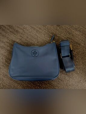 Tory Burch Oceanside Blue Double-Zip Leather Crossbody